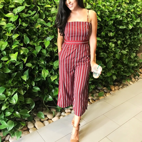 Nina Tie Back Striped Satin Jumpsuit Split Leg - Picture 3 of 3